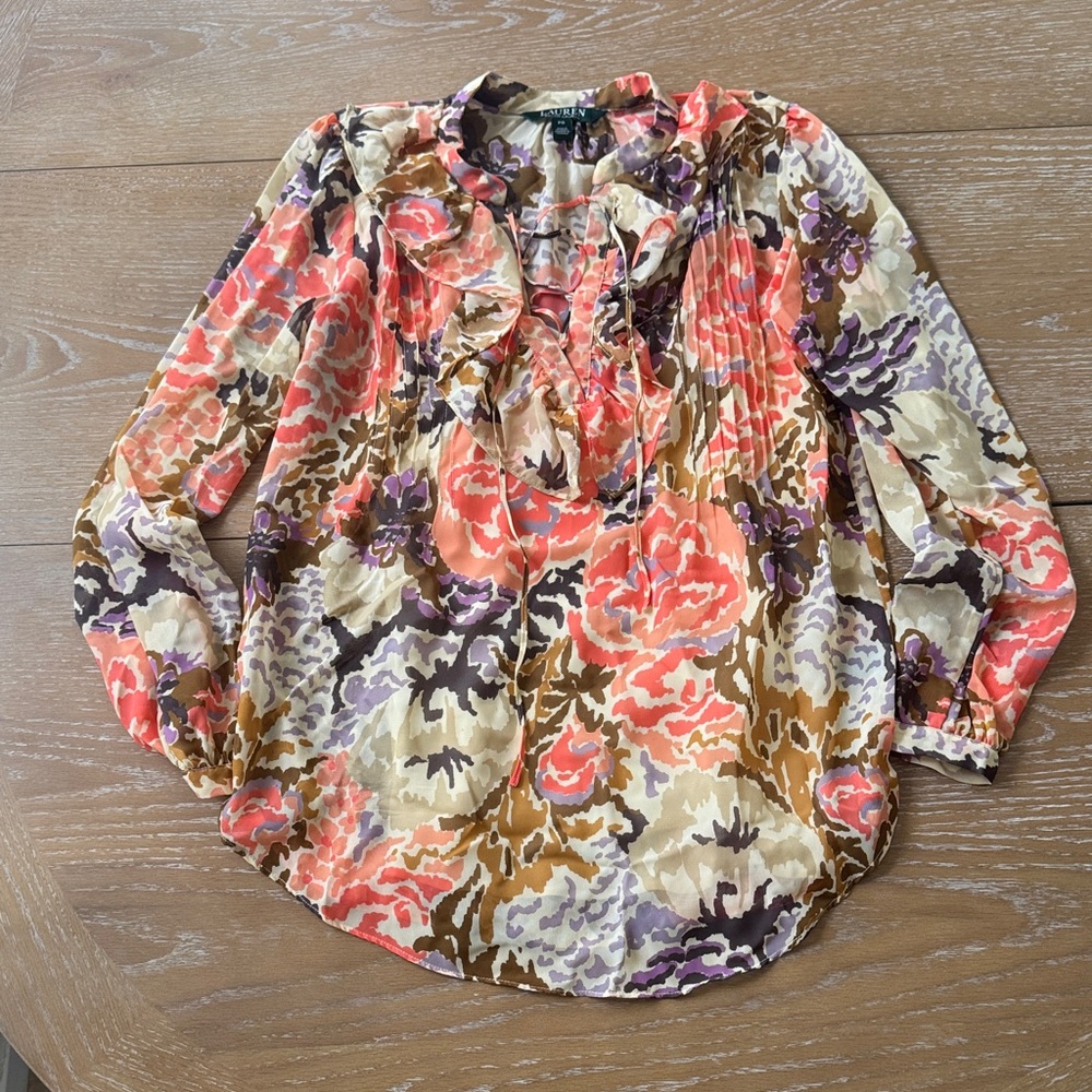 Lauren Ralph Lauren Vibrant Floral Ruffle Blouse